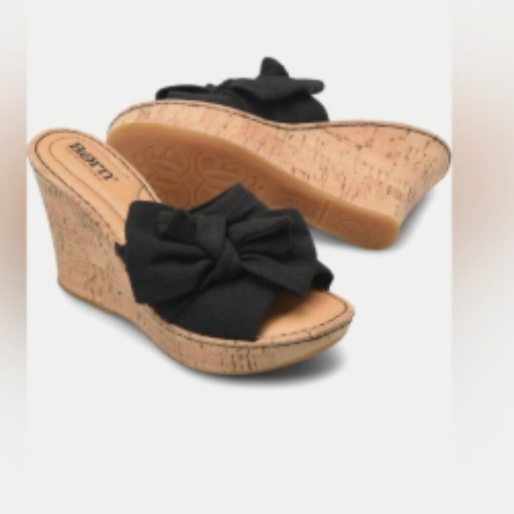 Born Black Cork Wedge Sandals